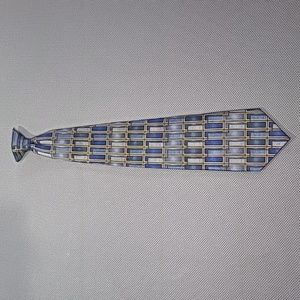 Puritan Blue/Silver Geometric Polyester Clip On Tie